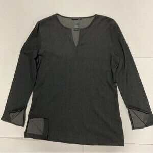 Kenneth Cole Women’s Grey Charcoal Pullover Top Split Neck Split Cuffs